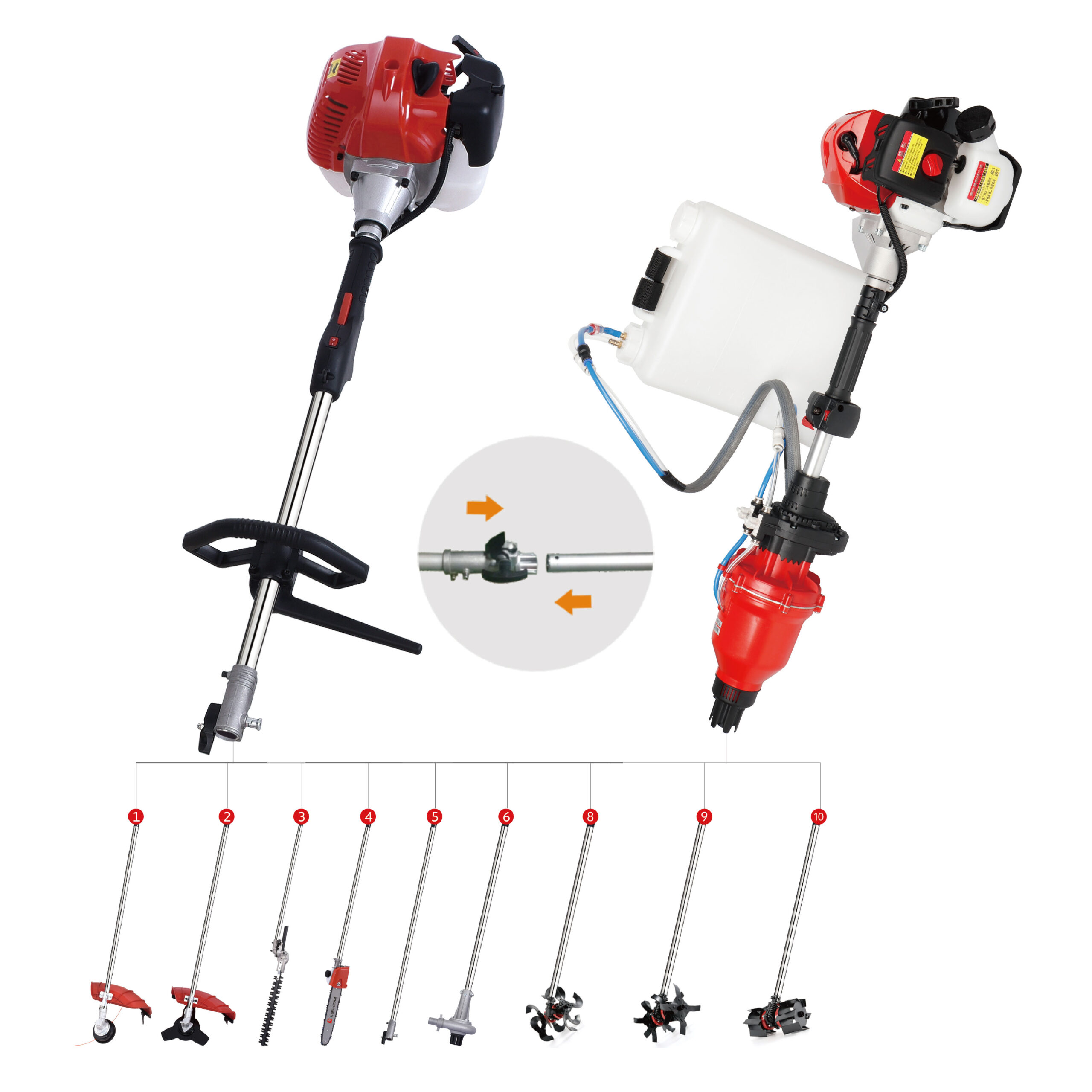 51.7cc Gas Multi-Tool System - 9-in-1 Quick-Change Attachments (Brush Cutter, Pole Saw, Hedge Trimmer, Pruner, String Trimmer)